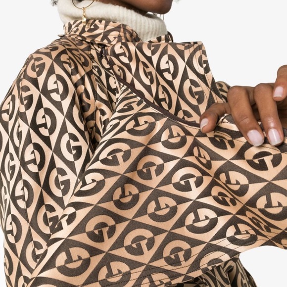 New authentic Gucci jacket Rhombus Belted Trench Coat brown 44  Large sz 8 - Picture 7 of 16